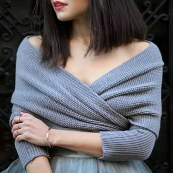 Elegant grey/blue wrap sweater - Picture 2 of 5